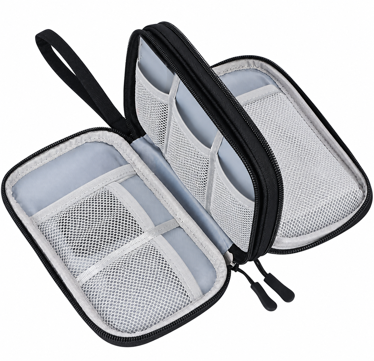 Black Double-Layer Electronics Organizer Pouch - view 2