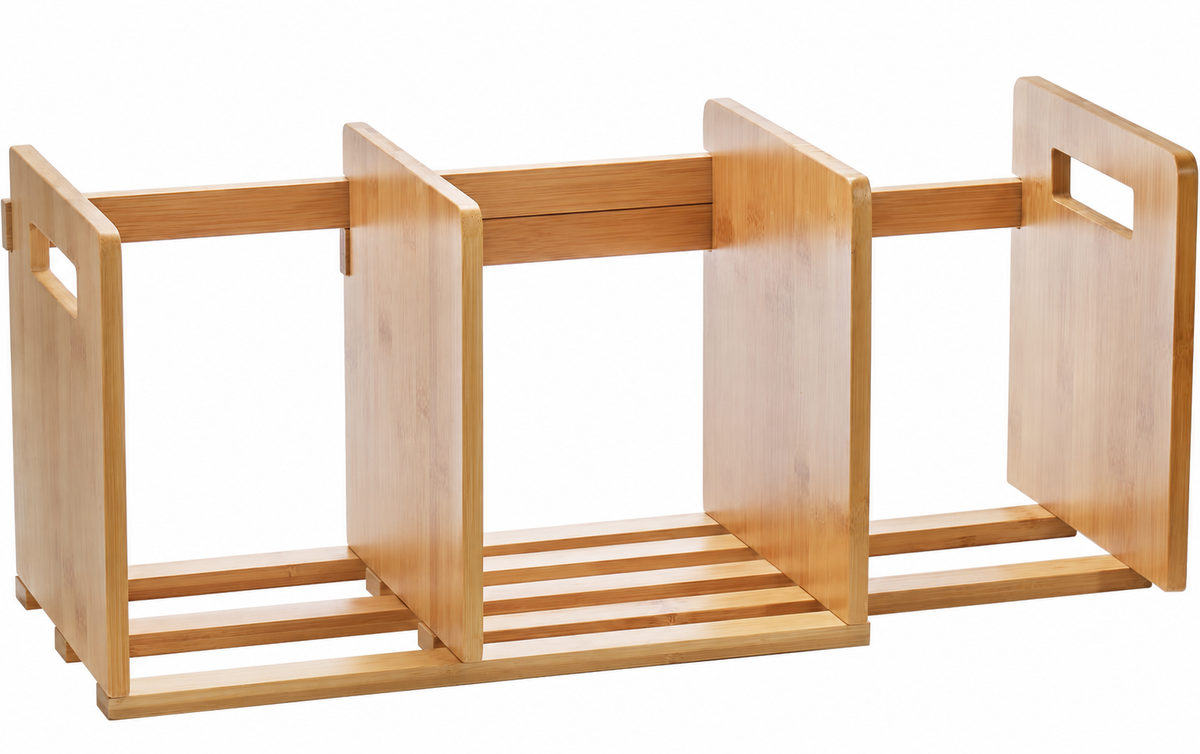 Expandable Natural Bamboo Desktop Book Rack with Carry Handles - view 2
