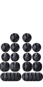 Black Adhesive Cable Organizer Clips, 16-Piece Assortment