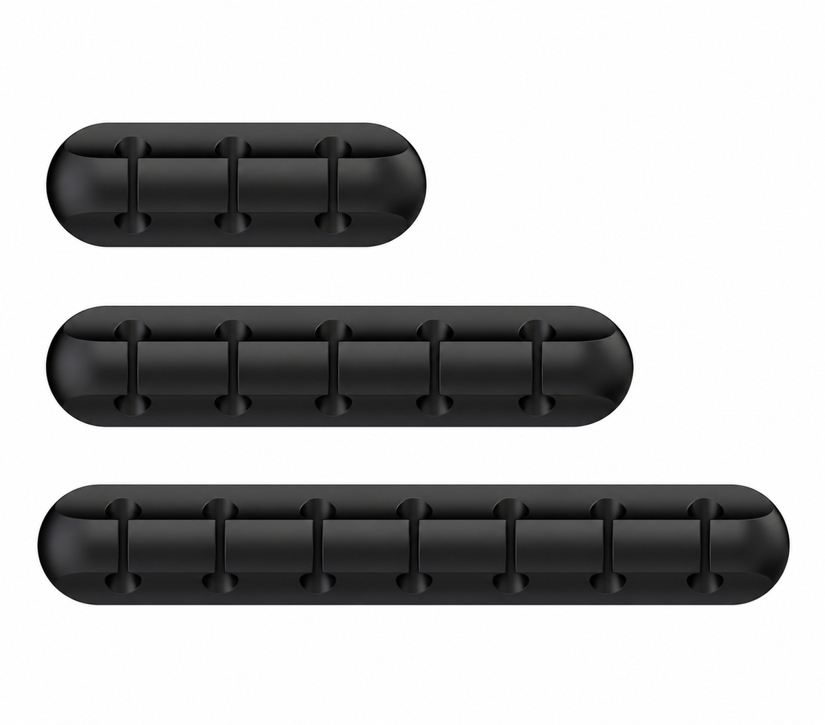 Black Adhesive Cable Holder Strips with 3, 5 and 7 Slots