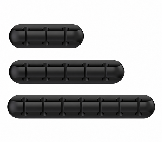 Black Adhesive Cable Holder Strips with 3, 5 and 7 Slots
