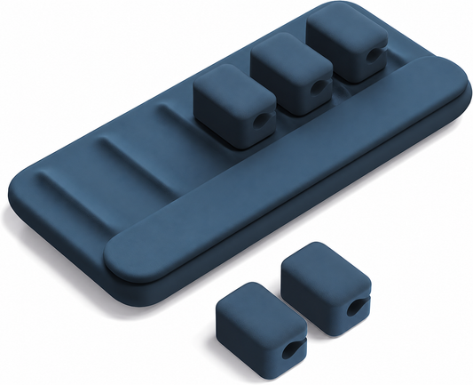 Blue Magnetic Cable Organizer Base with Five Clips