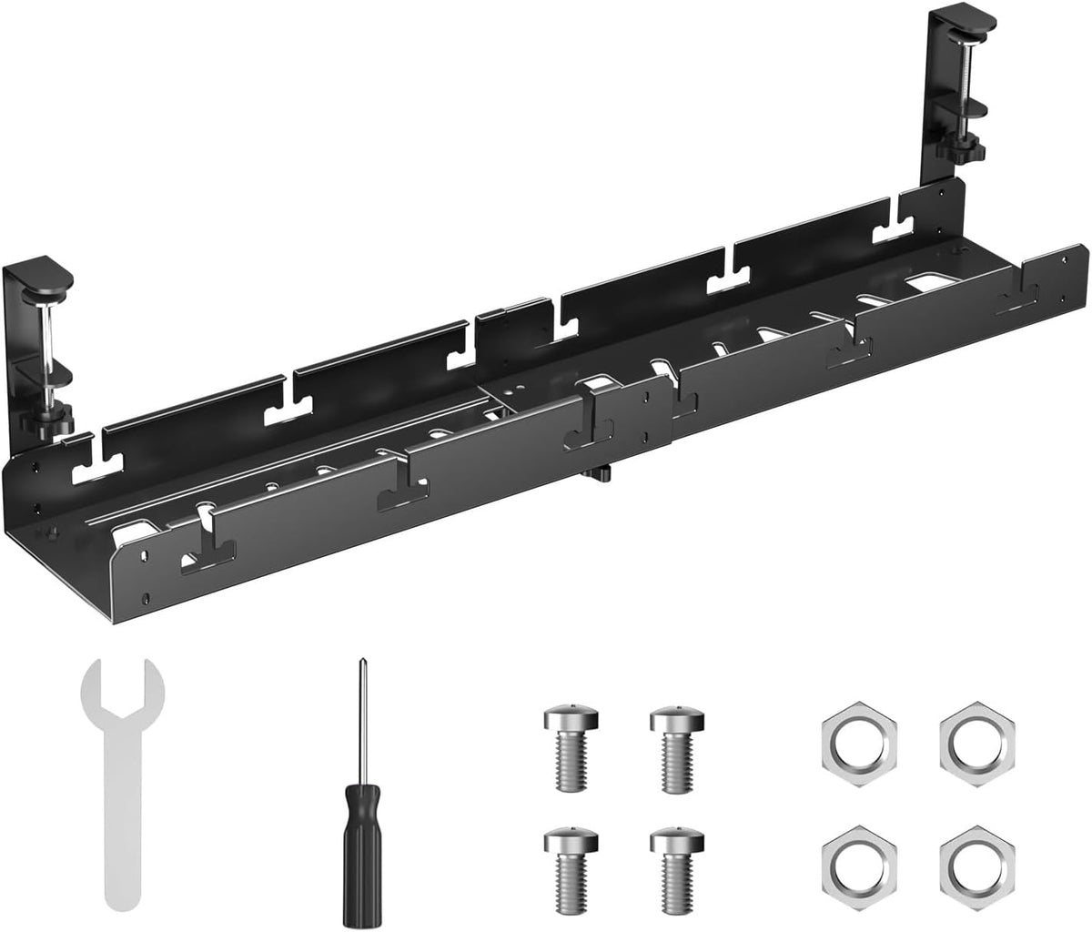 Black Adjustable Clamp-On Under-Desk Cable Tray