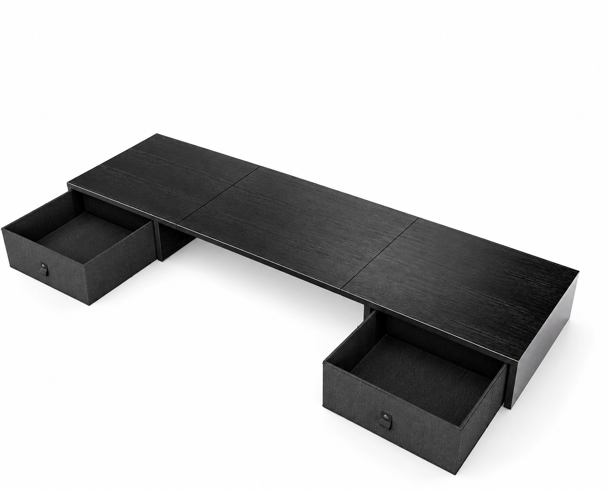 Black Dual Monitor Riser with Two Storage Drawers