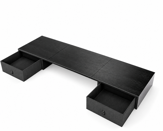 Black Dual Monitor Riser with Two Storage Drawers