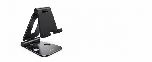 Black Folding Aluminum Phone and Tablet Stand with Dual Hinges