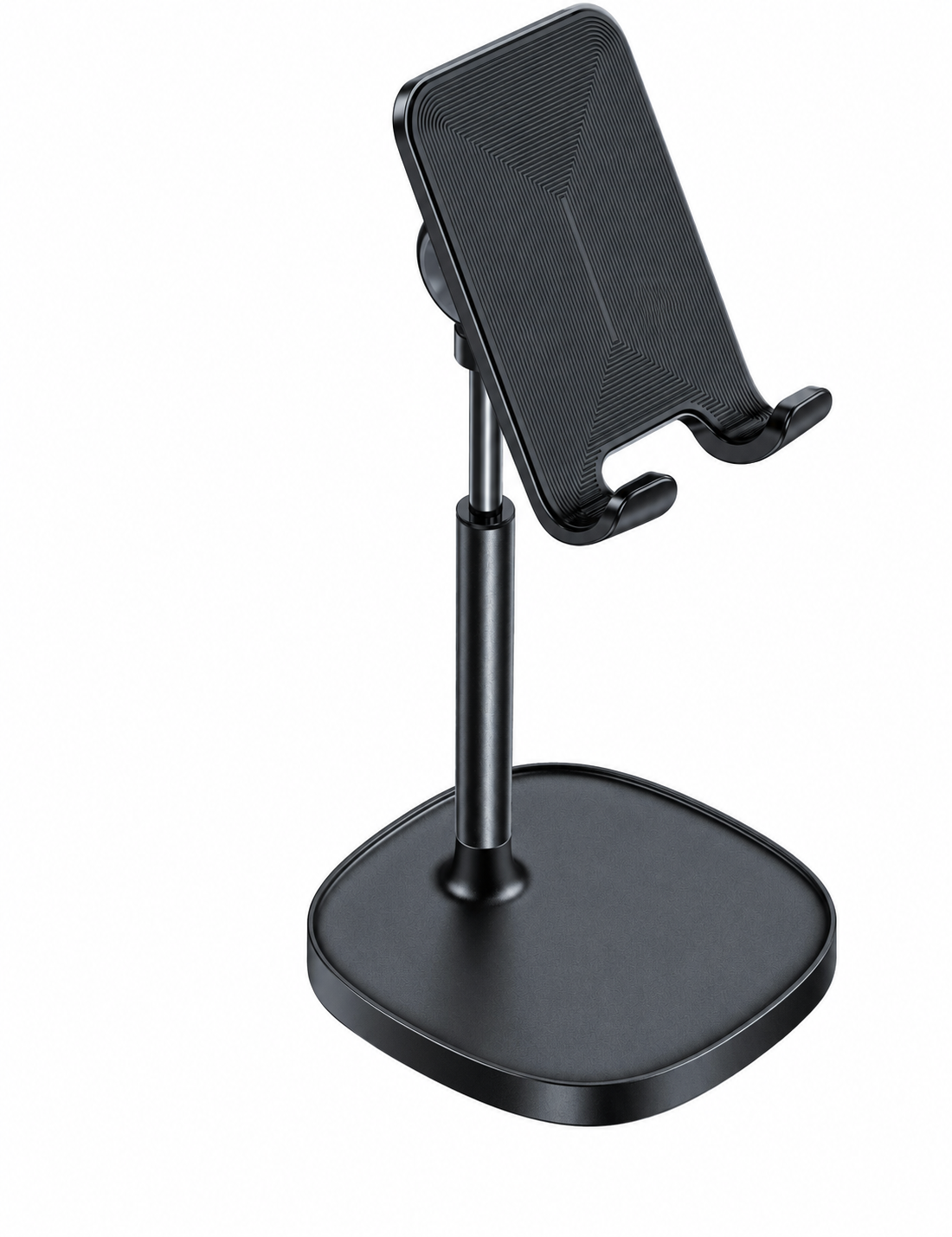 Black Height-Adjustable Desktop Phone Stand with Silicone Contact Pads