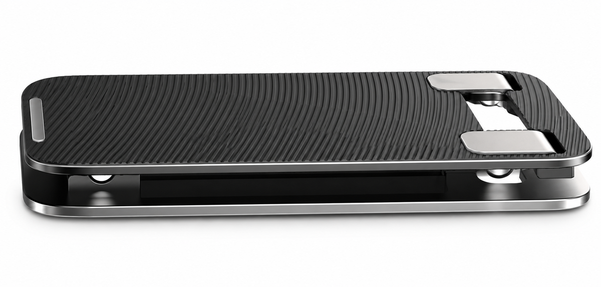 Black Folding Tablet Stand with Adjustable Hinges and Weighted Base - view 2