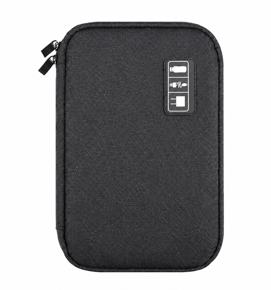 Black Single-Layer Cable Organizer Pouch with Elastic Loops