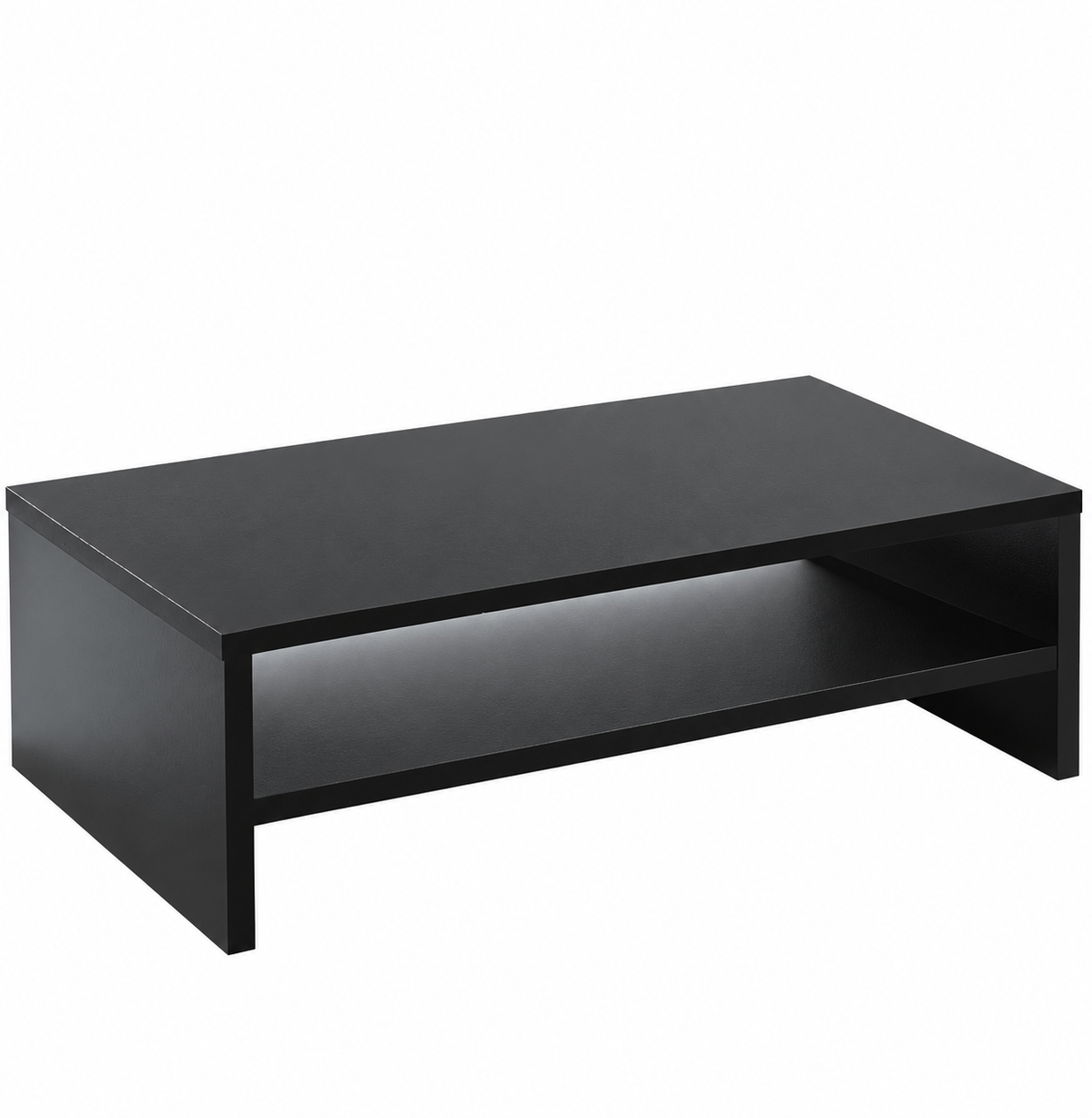 Black Two-Tier MDF Monitor Riser with Open Storage Shelf