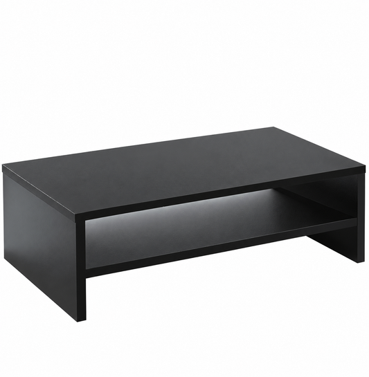 Black Two-Tier MDF Monitor Riser with Open Storage Shelf