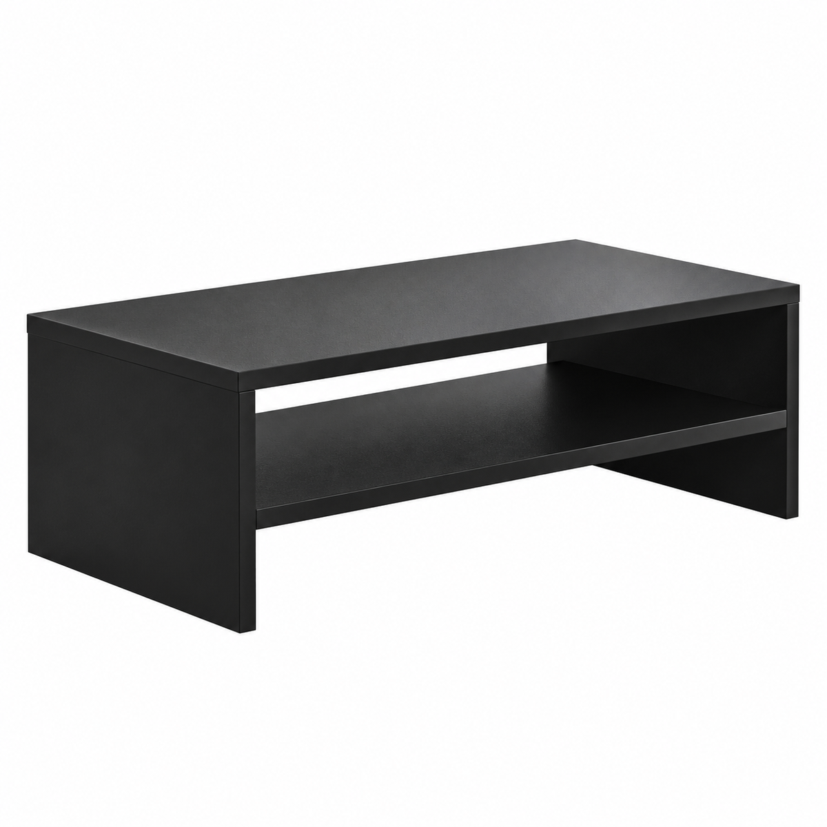 Black Two-Tier MDF Monitor Riser with Open Storage Shelf - view 2