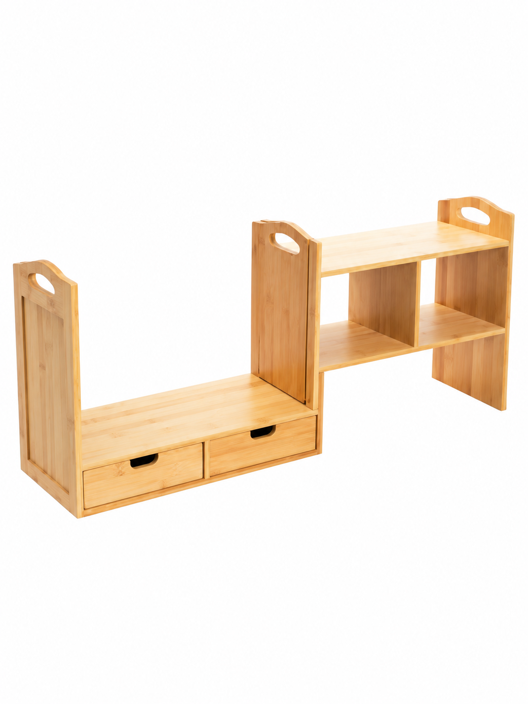 Expandable Bamboo Desktop Organizer with Two Drawers and Carry Handles - view 2