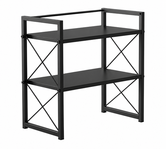Adjustable Black Metal Two-Tier Desktop Storage Rack
