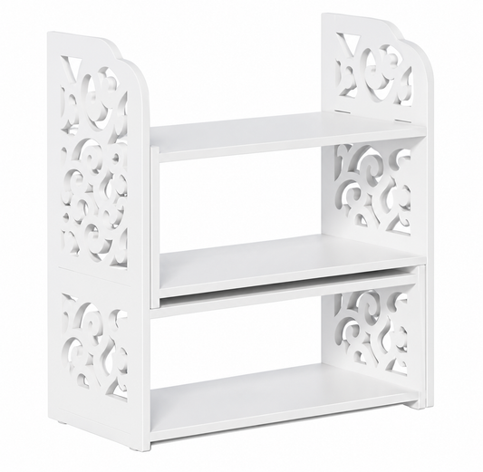 White Patterned PVC Adjustable Desktop Shelf Organizer