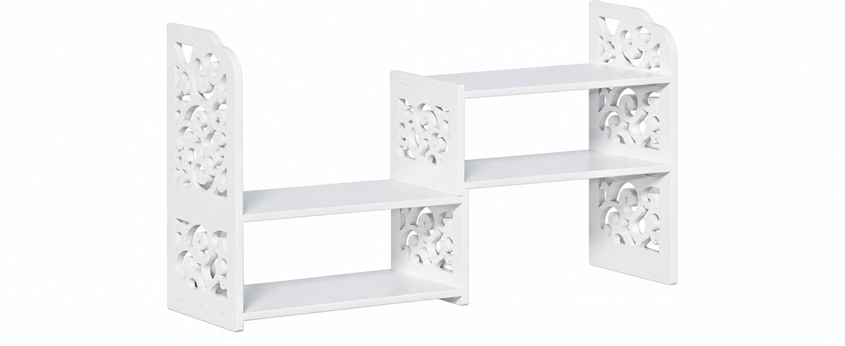 White Patterned PVC Adjustable Desktop Shelf Organizer - view 2
